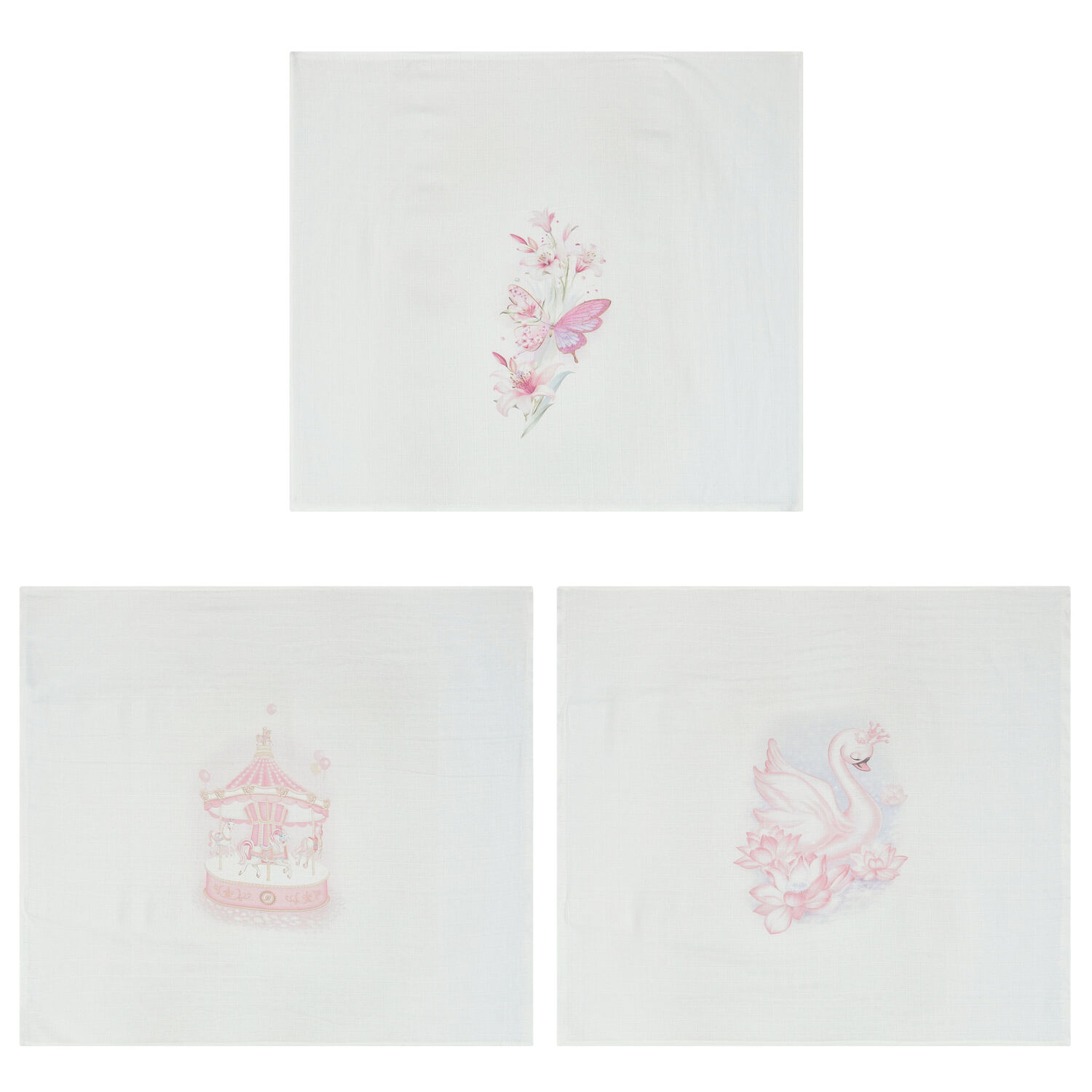 Baby Girls White & Pink Muslin Swaddles (3-Pack), 1, hi-res image number null